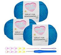 Chunky Cotton Yarn for Crochet 3x100g Thick Wool for Knitting Crochet Yarn with 4mm Hook Starter Kit for Beginners Amigurumi Projects (Dark Blue-3)