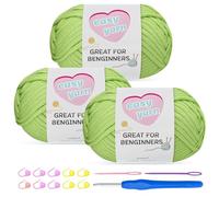Chunky Cotton Yarn for Crochet 3x100g Thick Wool for Knitting Crochet Yarn with 4mm Hook Starter Kit for Beginners Amigurumi Projects (Lawn Green-3)