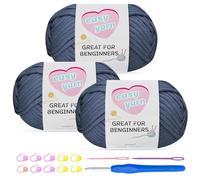 Chunky Cotton Yarn for Crochet 3x100g Thick Wool for Knitting Crochet Yarn with 4mm Hook Starter Kit for Beginners Amigurumi Projects (Navy Blue-3)