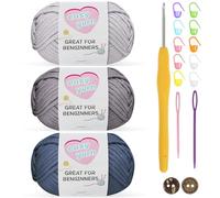 Chunky Crochet Yarn 3-Pack 50g - Cotton Yarn for Beginners with 3.5mm Hook - Thick Wool Amigurumi Starter Kit