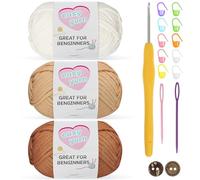 Chunky Crochet Yarn 3-Pack 50g - Cotton Yarn for Beginners with 3.5mm Hook - Thick Wool Amigurumi Starter Kit