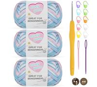 Chunky Crochet Yarn 3-Pack 50g - Cotton Yarn for Beginners with 3.5mm Hook - Thick Wool Amigurumi Starter Kit
