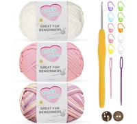 Chunky Crochet Yarn 3-Pack 50g - Cotton Yarn for Beginners with 3.5mm Hook - Thick Wool Amigurumi Starter Kit
