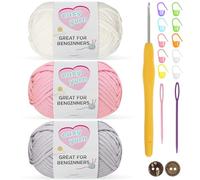 Chunky Crochet Yarn 3-Pack 50g - Cotton Yarn for Beginners with 3.5mm Hook - Thick Wool Amigurumi Starter Kit