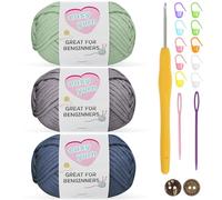 Chunky Crochet Yarn 3-Pack 50g - Cotton Yarn for Beginners with 3.5mm Hook - Thick Wool Amigurumi Starter Kit