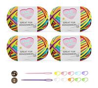 Chunky Crochet Yarn Kit for Beginners Thick Wool Cotton Amigurumi Yarn 4x50g Chunky Wool for Knitting, Ideal Easy Crochet Starter Kit for All Your Crochet Projects (4-Rainbow)