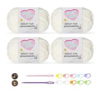 Chunky Crochet Yarn Kit for Beginners Thick Wool Cotton Amigurumi Yarn 4x50g Chunky Wool for Knitting, Ideal Easy Crochet Starter Kit for All Your Crochet Projects (4-White)