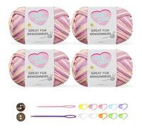 Chunky Crochet Yarn Kit for Beginners Thick Wool Cotton Amigurumi Yarn 4x50g Chunky Wool for Knitting, Ideal Easy Crochet Starter Kit for All Your Crochet Projects (4-mixpink)