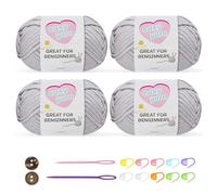 Chunky Crochet Yarn Kit for Beginners Thick Wool Cotton Amigurumi Yarn 4x50g Chunky Wool for Knitting, Ideal Easy Crochet Starter Kit for All Your Crochet Projects (4-Grey)