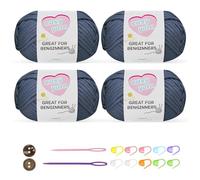 Chunky Crochet Yarn Kit for Beginners Thick Wool Cotton Amigurumi Yarn 4x50g Chunky Wool for Knitting, Ideal Easy Crochet Starter Kit for All Your Crochet Projects (4-Navy)