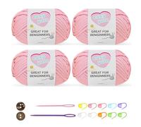 Chunky Crochet Yarn Kit for Beginners Thick Wool Cotton Amigurumi Yarn 4x50g Chunky Wool for Knitting, Ideal Easy Crochet Starter Kit for All Your Crochet Projects (4-Pink)