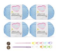 Chunky Crochet Yarn Kit for Beginners Thick Wool Cotton Amigurumi Yarn 4x50g Chunky Wool for Knitting, Ideal Easy Crochet Starter Kit for All Your Crochet Projects (4-Blue)