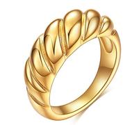 Chunky Croissant Dome Ring, Braided Twisted Rope Signet Ring, 14K Gold Plated Stacking Band Rings for Women Girls (size 9)