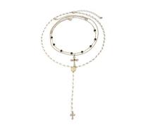 Chunky Cross Statement Choker Gold Rhinestone Stacked Y Drop Necklace, One Size, Metal, No Gemstone