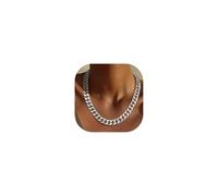 Chunky Cuban Link Curb Chain Necklace for Women Tone Choker Thick Trendy Hip Hop Cuban Chain Jewelry, 18 inches, Stainless Steel, No Gemstone