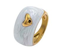 Chunky Dome Love Heart Statement Ring for Women Titanium Stainless Steel Cute Hearted Enamel Thick Knuckle Thumb Finger Rings Wedding Engagement Promise Band Fashion Jewelry for Lover Her Bff Birthday