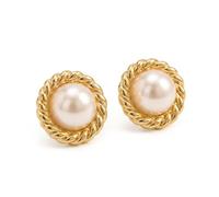 Chunky Faux Pearl Stud Earrings for Women Vintage Gold Tone Statement Accessories Elegant Old Money Style Pieces Large Round Dressy Chic Thoughtful Present