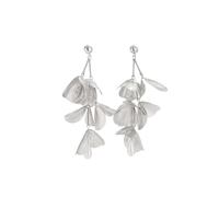 Chunky Flower Dangle Earrings,Trendy Plated Gold Dainty Pearl Leaves Statement Earring,Aesthetic Leaf Tassel Personalized Drop Earrings for Women (Silver)