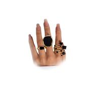 Chunky Gold Black Statement Rings Set for Women Vintage Large Cocktail Enamel Open Ring Exaggerated Dripping Oil Finger Jewelry Darkness Stacked Gifts, Zinc, No Gemstone