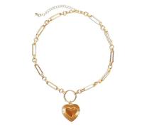 Chunky Gold Charm Necklace for Women,Elegant Metal Big Heart Pendant Necklace,Adjustable Vintage Clavicle Neckchain,Stackable Fashion Party Jewelry Accessories,Bold Trendy Necklaces Gift for Her