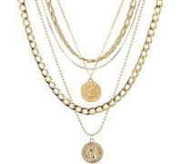 Chunky Gold Coin Necklaces for Women,80s Chunky Layered Cuban Chain Statement Necklace
