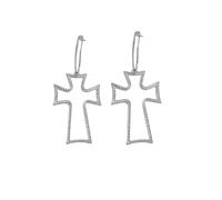 Chunky Gold Cross Earrings for Women Silver Big Hollow Cross Dangle Drop Earrings Trendy Hammered Hypoallergenic Hoop Earrings Vintage Statement Jewelry for Woman, L, Metal, No Gemstone