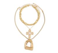 Chunky Gold Cross Necklace for Women Layered Chunky Pearl Gold Cross Thick Square Pendant Necklace Punk Jewelry, Zinc, No Gemstone