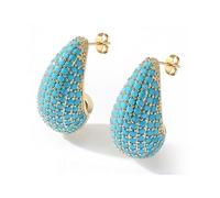 Chunky Gold CZ Hoop Earrings for Women Lightweight Teardrop Dupes Earrings 925 Sterling Silver Post Large Drop Earrings Gold Plated Waterdrop Earrings Trendy Jewelry for Women (Turquoise)