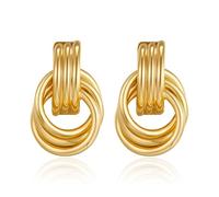 Chunky Gold Earrings for Women Trendy Knot Link Circle Geometric Dangle Earrings Studs Lightweight Hollow Twisted Drop Earings Jewelry, Metal, No Gemstone