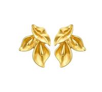 Chunky Gold Flower Earrings for Women Sectored Floral Leaf Drop Earrings Large Geometric Flower Statement Earring Boho Hypoallergenic Jewelry, L, Metal, No Gemstone