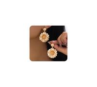 Chunky Gold Flower Statement Big Earrings for Women Thick Floral Large Leaf Drop Earrings Spring Fashion Blossom Aesthetics Jewelry Gift, L, Metal, No Gemstone