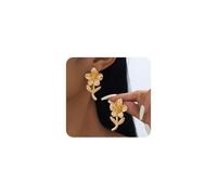 Chunky Gold Flower Statement Big Earrings for Women Thick Floral Large Leaf Drop Earrings Spring Fashion Blossom Aesthetics Jewelry Gift, L, Metal, No Gemstone