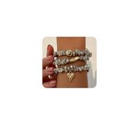 Chunky Gold Heart Stacked Bracelets Set,Vintage Irregular Bead Love Statement Bangle,Trendy Stretch Beaded Small Heart Bracelet Hippie Jewelry, M, Alloy, no gemstone