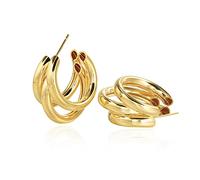 Chunky Gold Hoop Earrings for Women, 14k Gold Plated Thick Twisted Rope Hoop Earrings Lightweight Hypoallergenic Chunky Open Hoops Earrings for Women Gift