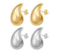 Chunky Gold Hoop Earrings for Women, Lightweight Waterdrop Teardrop Hollow Open Hoops, Hypoallergenic Gold Plated Earrings Fashion Jewelry for Women Girls 18/25/32mm