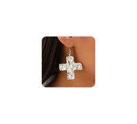 Chunky Gold Large Hammered Cross Earrings for Women Trendy Thick Big Crucifix Drop Dangle Earrings Bold Hook Earrings 80s Faith Jewelry Accessories, L, Metal, No Gemstone