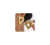 Chunky Gold Large Heart Dangle Earrings for Women,Exaggerated Geometry Hollow Round Big Stud Earrings,Trendy Prom Cocktail Ear Jewelry Accessories, L, Metal, No Gemstone