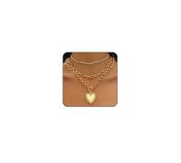 Chunky Gold Necklace Big Heart Necklace for Women Silver Large Statement Necklaces Thick Bold Chain Puffy Love Heart Charm Necklaces for Women with OT Toggle Silver Chunky Gold Jewelry Trendy