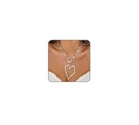 Chunky Gold Necklace Big Heart Statement Necklace for Women Y2K Thick Chain Large Silver Heart Pendant Necklace Pearl Choker Love Heart Charm Necklace Chunky Gold Jewelry, average, Alloy Steel, No