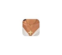 Chunky Gold Necklace Cross Statement Necklace for Women Layered Cross Pendant Necklaces Easter Basket Essentials Christian Gifts for Women, Adjustable, Zinc, No Gemstone