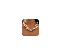 Chunky Gold Pearl Choker for Women Thick Gold Chain Necklace Chunky Pearl Link Choker Necklace Cuban Fashion Jewelry, Zinc, No Gemstone