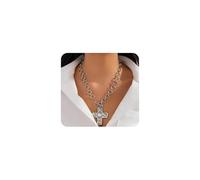 Chunky Gold Pearl Cross Necklace for Women Vintage Adjustable Large Cross Pendant Necklace Charm Jesus Toggle Clasp Choker Fashion Statement Jewelry, L, Metal, No Gemstone
