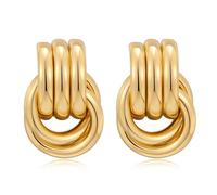 Chunky Gold/Silver Earrings Large Knot Earrings Love Knot Stud Earrings Geometric Dangle Drop Earrings for Women (Gold A)