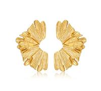 Chunky Gold Statement Earrings For Women Gold Plated Sectored Flower Leaf Shell Angel Wing Earrings Large Stud Earrings Hypoallergenic Earrings (Large gold shell)