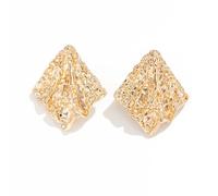 Chunky Gold Stud Earrings for Women Unique Irregular Rhombus Earrings Vintage Geometric Textured Statement Earrings Lightweight Hypoallergenic Birthday Party Wedding Jewelry, Large, Metal Copper, No
