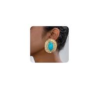 Chunky Gold Turquoise Statement Earrings for Women,Vintage Extra Big Oval Dangle Drop Earrings,Boho Exaggerated Western Jewelry Accessories, Large, Metal, No Gemstone