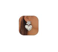 Chunky Heart Earrings for Women Vintage Gold Silver Star Shape Hypoallergenic Hammered Love Star Shape Earrings, Large, Metal, Not a gemstone