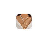Chunky Heart Necklace for Women Chunky Gold Necklaces Large Hollow Heart Pendant Necklace for Women Exaggerated Adjustable Pearl Large Heart Necklaces Fashion Statement Jewelry for Women, adjustable