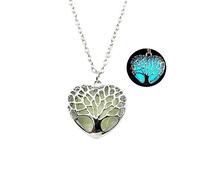 Chunky Heart Necklace Luminous Purple Red Blue Green Heart Pendant Necklace for Women Men Glow in the Dark Jewelry Gift, M, Metal, No Gemstone