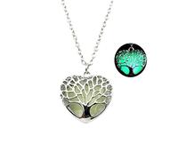 Chunky Heart Necklace Luminous Purple Red Blue Green Heart Pendant Necklace for Women Men Glow in the Dark Jewelry Gift, M, Metal, No Gemstone